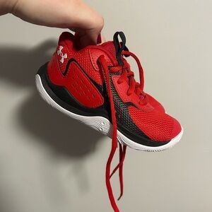 Under Armour 11 Kids Red and Black lace up Sneakers